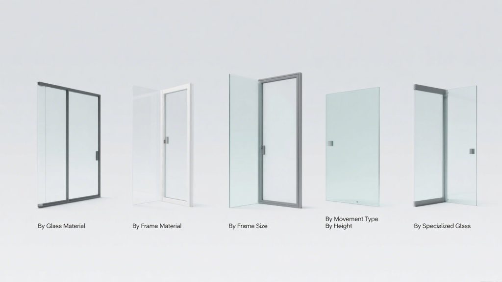 6 Types of Glass Partitions for Your Space，1. By Glass Material，2. By Frame Material，3. By Frame Size，4. By Movement Type，5. By Height，6. By Specialized Glass