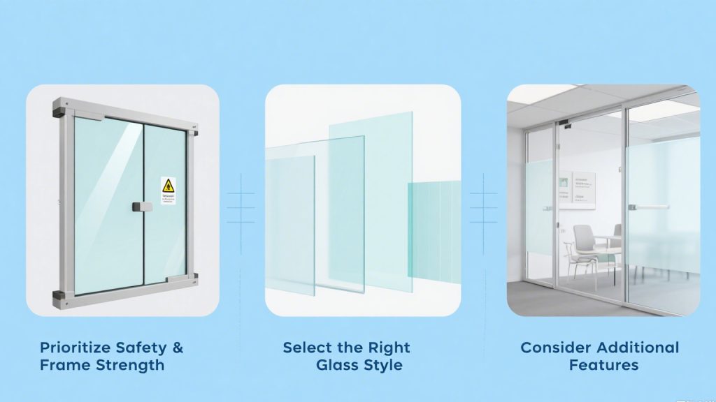 How to Choose the Best Glass Partition，1. Prioritize Safety & Frame Strength，2. Select the Right Glass Style，3. Consider Additional Features