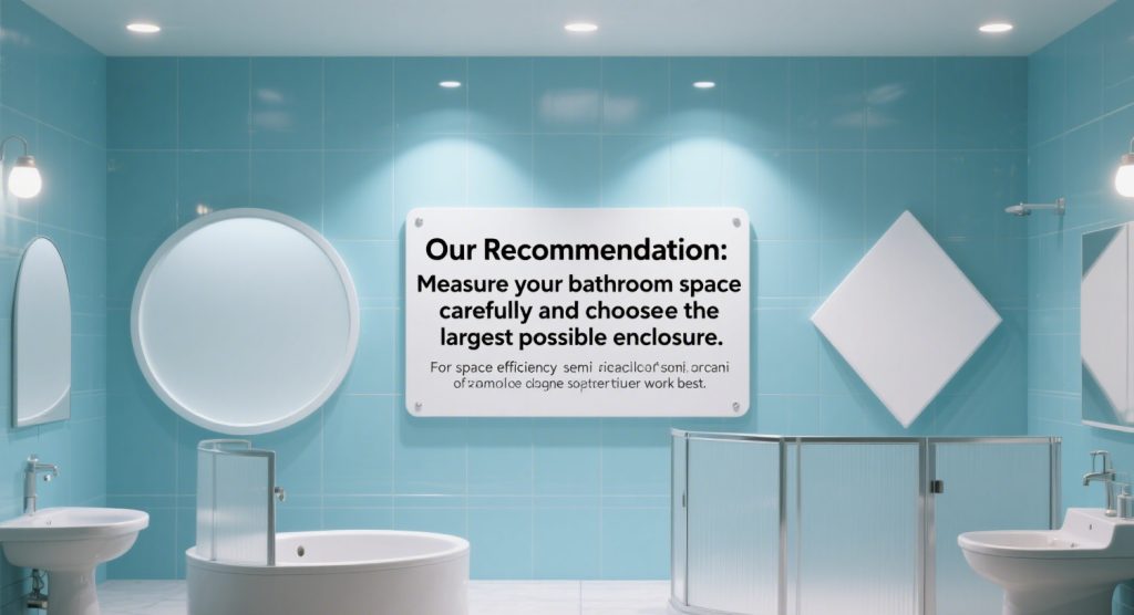 Tagsi's Recommendation:
Measure your bathroom space carefully and choose the largest possible enclosure (minimum 80x80cm). For space efficiency, semi-circular or diamond-shaped enclosures work best.